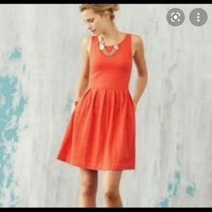Anthropologie Deletta Orange Fit n Flare Dress Sm